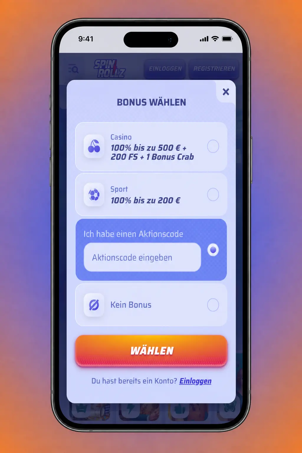 Anleitung: Spinrollz Boni in Deutschland im Konto aktivieren, Promocode eingeben und vor Einzahlung bestätigen