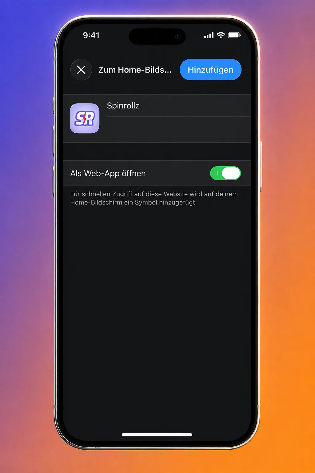 Spinrollz App auf iPhone installieren mit iOS-Anleitung und mobilem Web-App-Hinweis