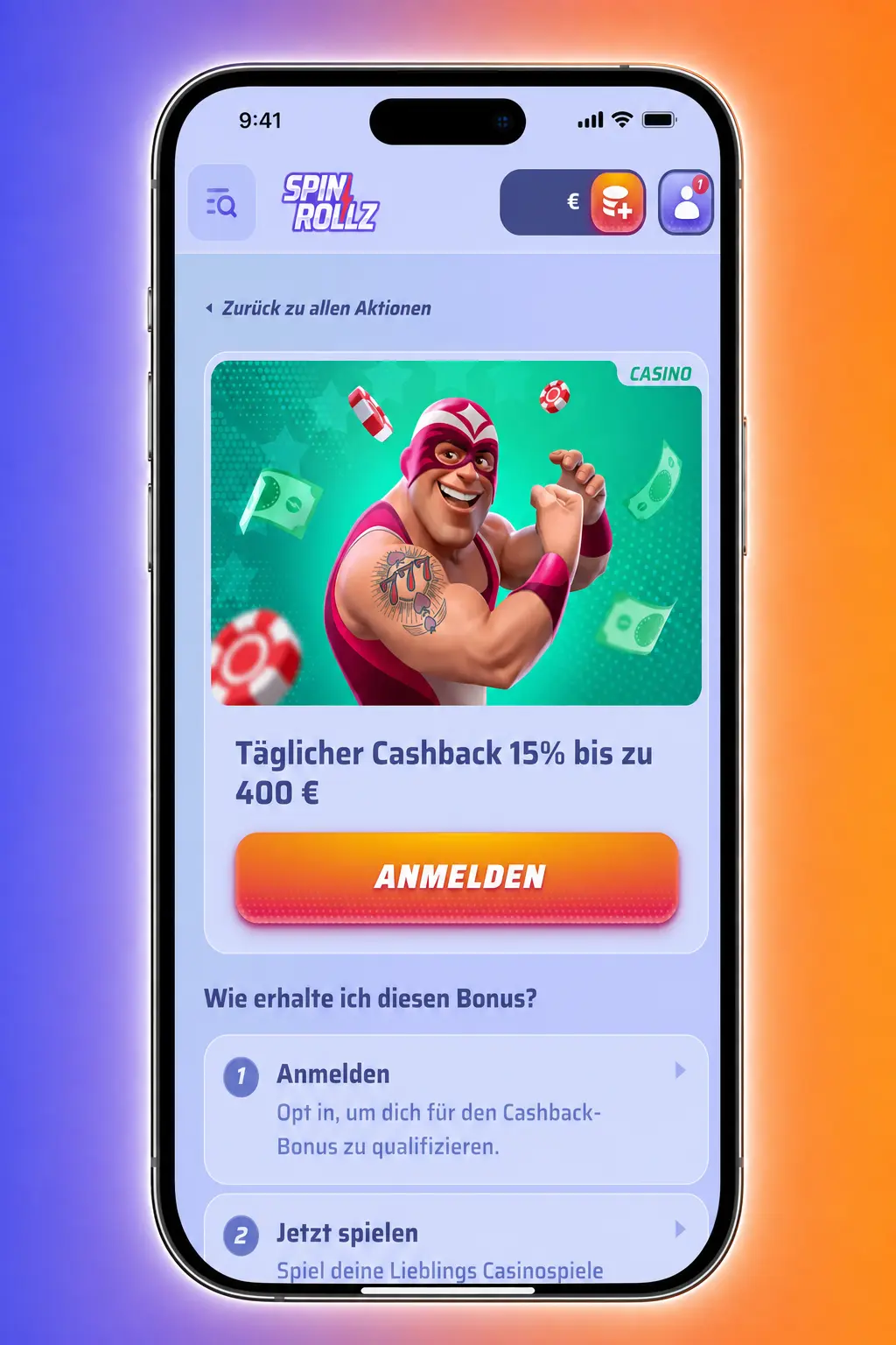 Spinrollz Bonuscode im Registrierungs- und Kassenbereich vor der Einzahlung eingeben