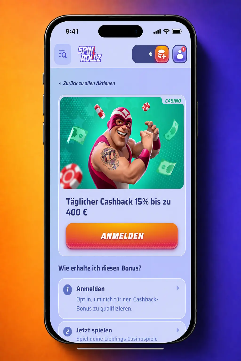 Anleitung zum Einlösen des Spinrollz Bonuscodes im Promo-Code-Feld vor der Einzahlung
